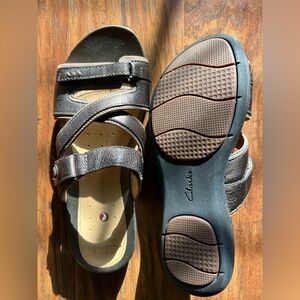 Bronze Metallic Slide-on Leather Sandals Clarks Artisan Unstructured